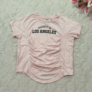 NWOT Just Polly Property of Los Angeles Ruched Baby Pink T-Shirt - Juniors Large